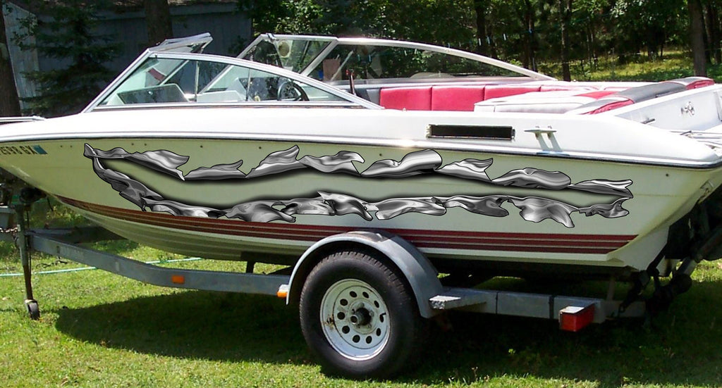Ripped Metal boat vinyl side wrap, 3D Ripped Metal boat vinyl sticker, Ripped Metal full color watercraft vinyl design, Metal boat decal