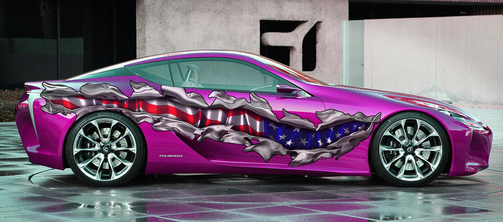 US Pride Car Vinyl Sticker, US Flag Ripped Metal Car Vinyl Decal, US Flag Car Wrap, American Flag Car Side Design, Big Flag Car Decals