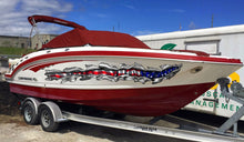 Load image into Gallery viewer, US Flag Ripped Metal Boat Vinyl Decal, USA Flag Boat Wrap, American pride Boat Vinyl, Flag Boat Graphics, Full Color USA Flag Boat Sticker