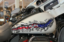 Load image into Gallery viewer, USA Flag Motorcycle Vinyl Decal, American Flag Bike Decal, USA Flag Crotch Rocket Sticker, Ripped Metal USA Flag Bike Vinyl Graphics