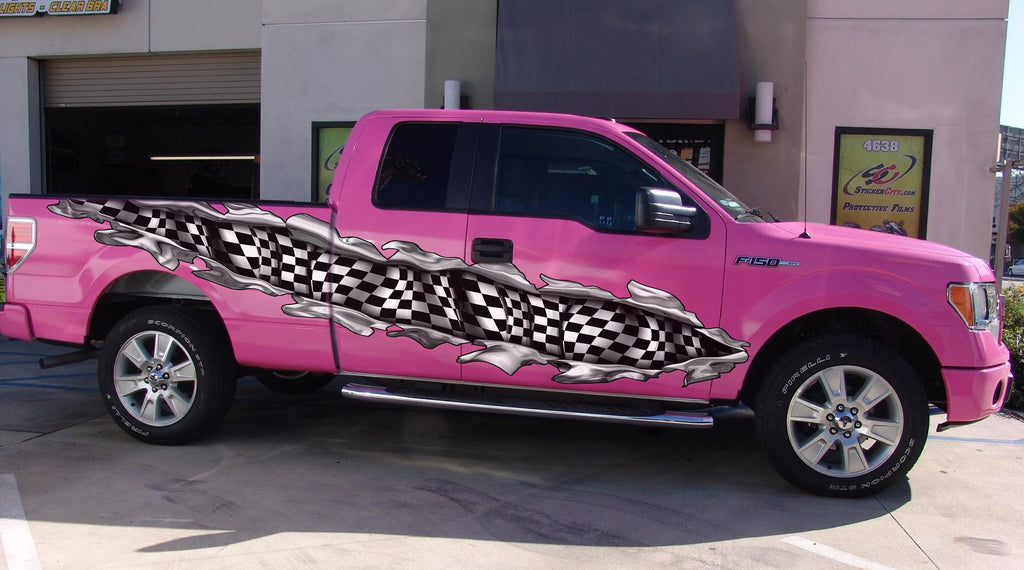3D Checkered Flag Truck Decal, American pride Truck Side Full Color Vinyl Sticker, Racing Flag Truck Vinyl, Racing Flag Car Sticker