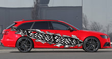 Load image into Gallery viewer, 3D Checkered Flag Car Wrap, Racing Flag Car Decal, Ripped Metal Checkered Car Sticker, Checkered Flag Racing Stripes Vinyl Decal