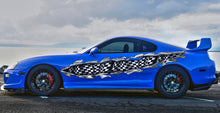 Load image into Gallery viewer, 3D Checkered Flag Car Wrap, Racing Flag Car Decal, Ripped Metal Checkered Car Sticker, Checkered Flag Racing Stripes Vinyl Decal