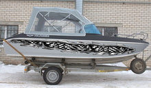 Load image into Gallery viewer, Ripped Metal 3D Checkered Flag Boat Graphics, Racing Flag Boat Decal, Ripped Metal Checkered Flag Boat Sticker, Racing flag Boat Vinyl Wrap