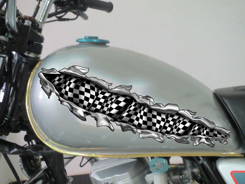 3D Racing flag Bike Vinyl Graphics, Checkered Flag Bike Sticker, Checkered Flag Dirt Bike Full Color Vinyl Sticker, Sport Bike Decal Graphic