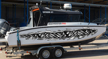 Load image into Gallery viewer, Ripped Metal Racing Flag Boat Sticker, Checkered Flag Boat Full Color Vinyl Decal, Watercraft Vinyl, Speed Boat Decal Graphics