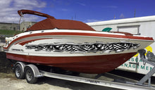 Load image into Gallery viewer, Ripped Metal Racing Flag Boat Sticker, Checkered Flag Boat Full Color Vinyl Decal, Watercraft Vinyl, Speed Boat Decal Graphics