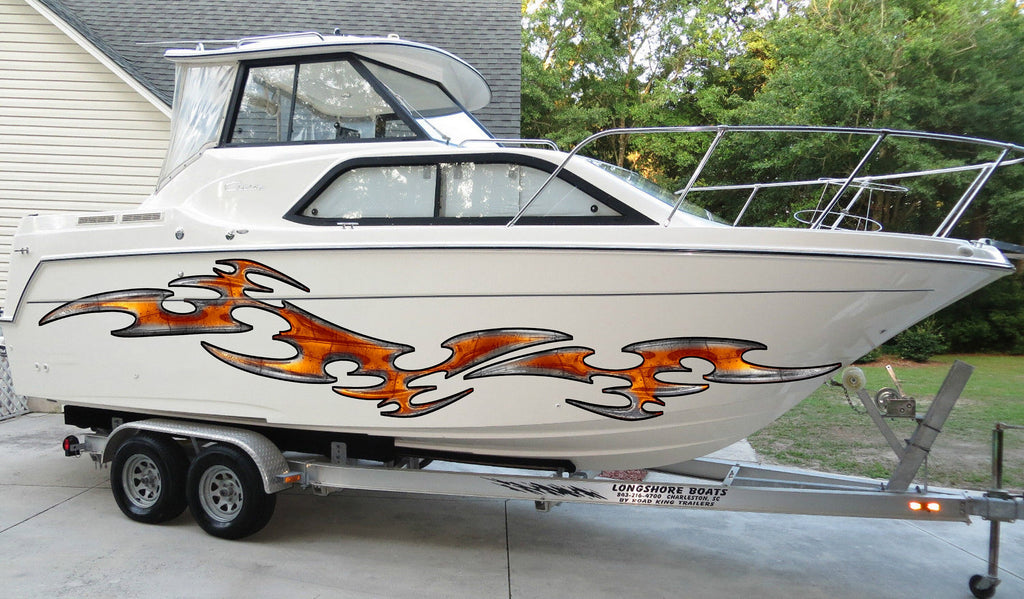 Tribal Boat Full Color Vinyl Sticker, Watercraft Vinyl Decal, Sword Speed Boat Graphics Decal, Tribal Racing Stripes Designer Sticker