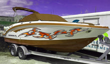 Load image into Gallery viewer, Tribal Boat Full Color Vinyl Sticker, Watercraft Vinyl Decal, Sword Speed Boat Graphics Decal, Tribal Racing Stripes Designer Sticker