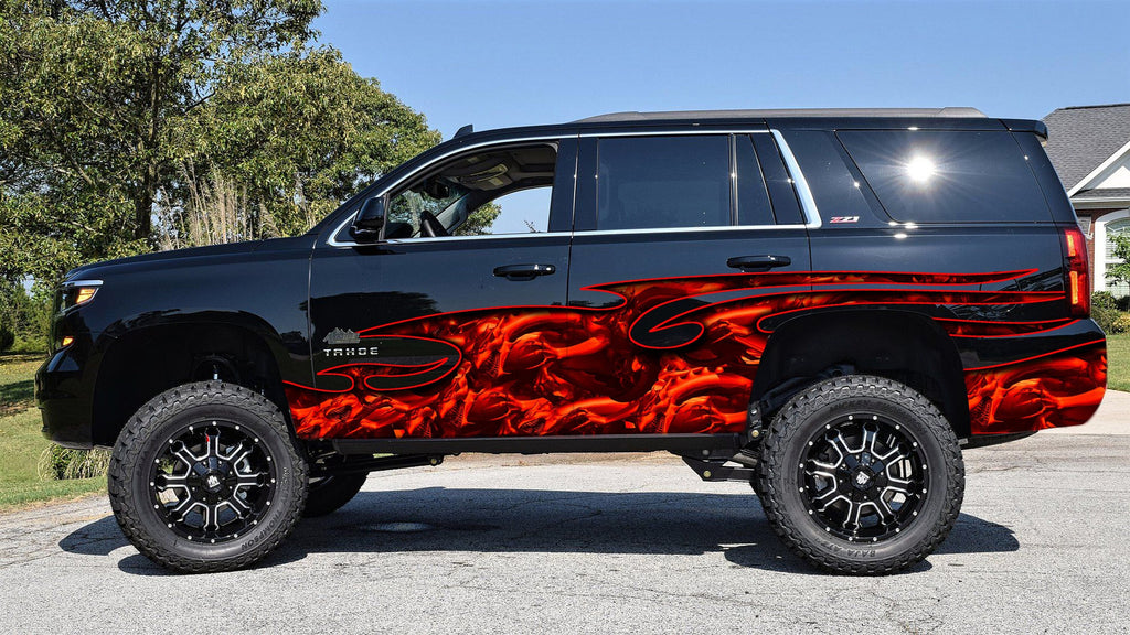 Red Dragon Full Color Truck Side Graphics, Dragon Car Wrap, Dragon Car Decal, Dragon Car Sticker, Tribal Dragon Racing Stripes Vinyl Wrap