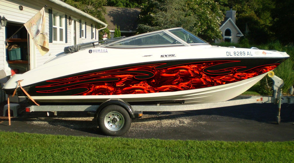 3D Red Dragon Boat Sticker, Dragons Boat Wrap, Tribal Dragon Boat Vinyl, Dragons Boat Graphics, Tribal Dragon Jet ski Decal