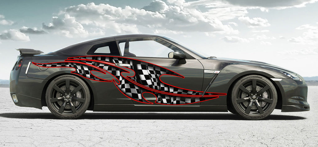 Checkered Flag Car Wrap, Checkered Flag Car Decal, Checkered Car Sticker, Checkered Car Graphics, Checkered Flag Racing Stripes Vinyl Decal