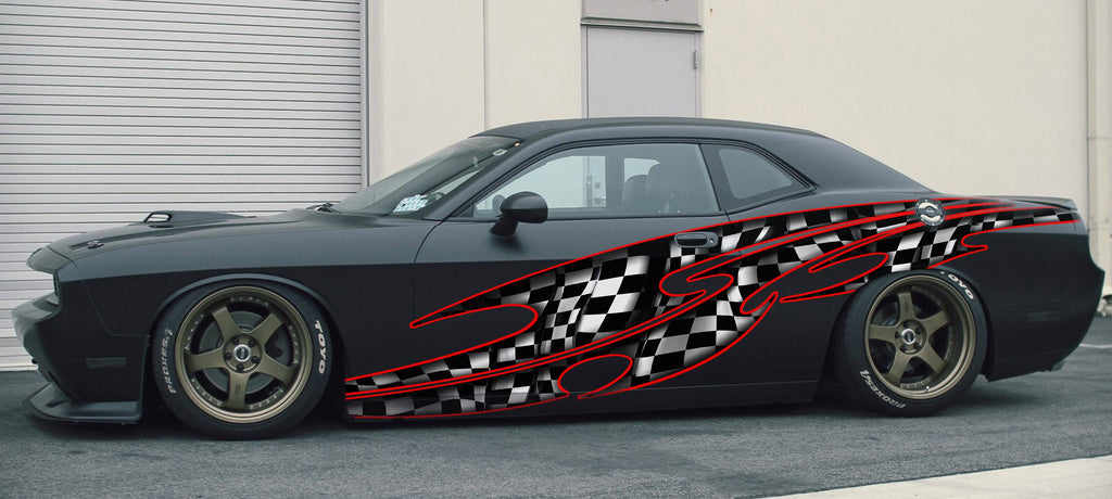 Checkered Flag Car Wrap, Checkered Flag Car Decal, Checkered Car Sticker, Checkered Car Graphics, Checkered Flag Racing Stripes Vinyl Decal