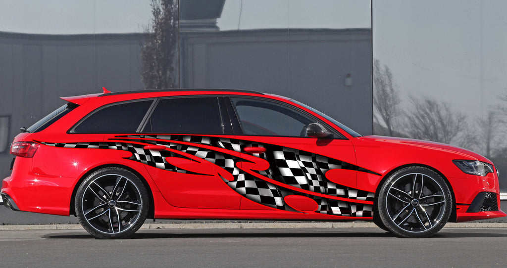 3D Checkered Flag Racing Stripes Vinyl Decal, Checkered Car Sticker, Checkered Car Graphics,Checkered Flag Car Wrap, Checkered Flag Car Wrap
