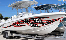 Load image into Gallery viewer, Racing Flag Boat Sticker, Checkered Flag Boat Full Color Vinyl Decal, Watercraft Vinyl, Speed Boat Graphics Decal, Racing Flag Boat Wrap