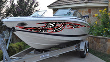 Load image into Gallery viewer, Racing Flag Boat Sticker, Checkered Flag Boat Full Color Vinyl Decal, Watercraft Vinyl, Speed Boat Graphics Decal, Racing Flag Boat Wrap
