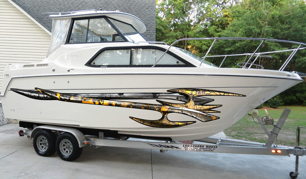 3D Tribal Boat Sticker, Tribal Boat Vinyl Wrap, Tribal Watercraft Vinyl Decal, Tribal Boat Vinyl Graphic, Tribal Racing Stripes Boat Sticker