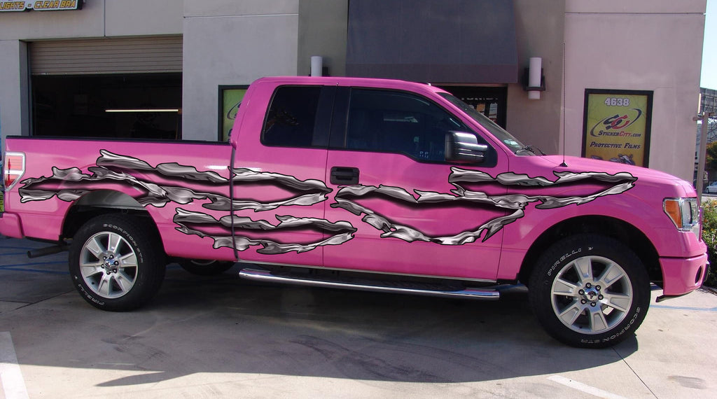 Ripped Metal Truck Wrap, Ripped Metal Truck Graphics, Ripped Metal Truck Side Full Color Vinyl Sticker, Ripped Metal Car Sticker