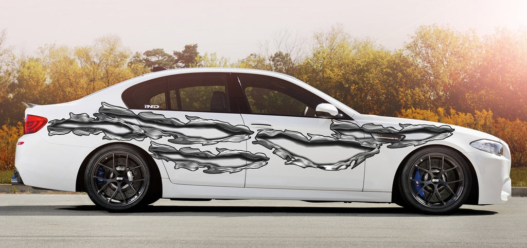 3D Ripped Metal Car Wrap, Ripped Metal Car Graphics, Ripped Metal Vinyl Car Decal, Car Vinyl Sticker, Ripped Metal Car Side Graphics