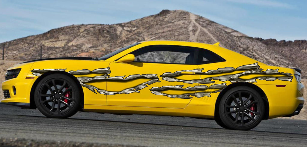 3D Ripped Metal Car Wrap, Ripped Metal Car Graphics, Ripped Metal Full Color Car Vinyl Decal, Car Side Wrap, Ripped Metal Car Side Sticker