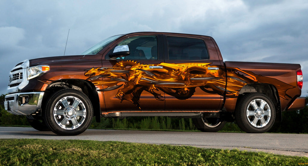 Golden Dragon Car Side Decal, 3D Dragons Street Racing Graphics, Tribal Dragon 3D Car Vinyl, Dragon Truck Sticker