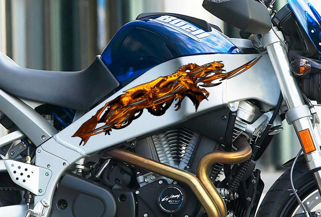 Golden Dragons Crotch Rocket Decal, Golden Dragon Full Color Bike Graphics, Dragon Chopper Vinyl, Dragons Bike Wrap, Motorcycle Sticker