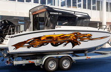 Load image into Gallery viewer, 3D Golden Dragons Full Color Yacht Vinyl Decal, Speed Boat Vinyl Design, Dragon Cigar Boat Wrap, Golden Dragon Yacht Sticker
