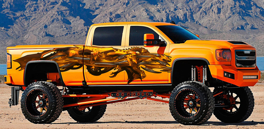 Golden Dragon Car Side Graphics, Tribal Dragon Car Vinyl, Tribal Dragon Truck Decal, Golden Dragon Truck Sticker, Tribal Dragon Full Color