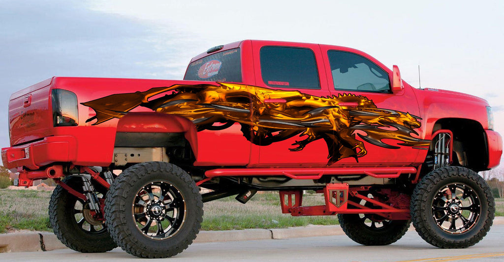 Golden Dragon Car Side Graphics, Tribal Dragon Car Vinyl, Tribal Dragon Truck Decal, Golden Dragon Truck Sticker, Tribal Dragon Full Color