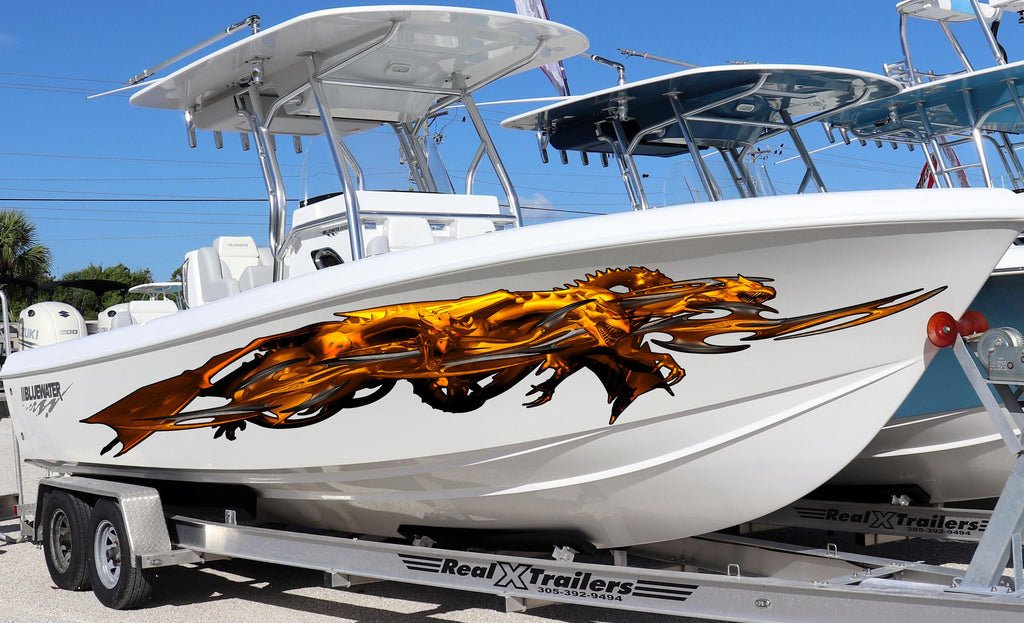 Golden Dragons Yacht Decals, Golden Dragons Boat Vinyl Wrap, Dragon Watercraft stickers, 3D Dragon Boat Vinyl Graphics, Dragon Jet ski Decal
