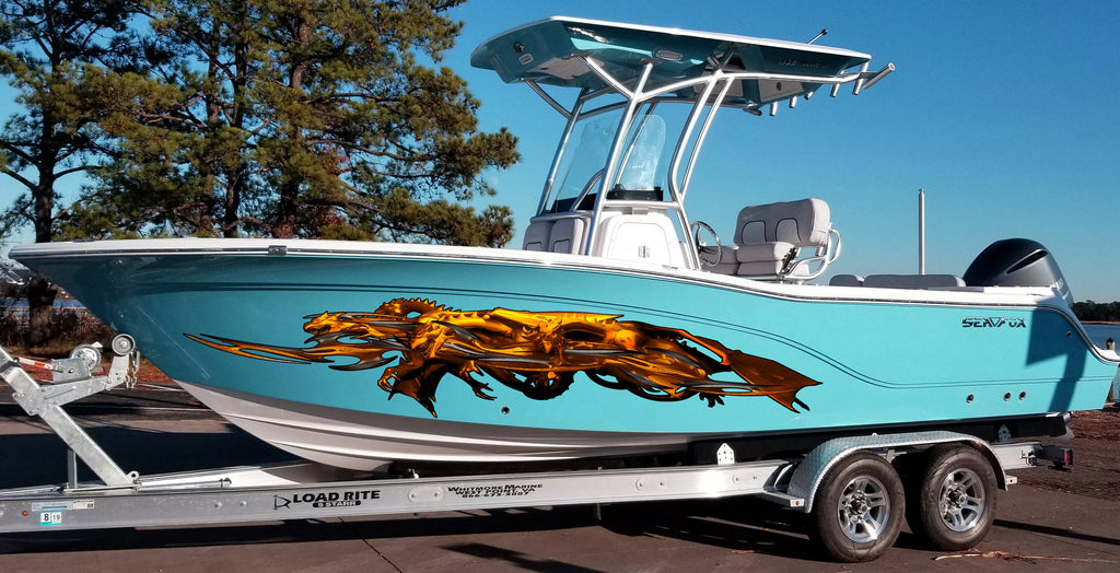 Golden Dragons Yacht Decals, Golden Dragons Boat Vinyl Wrap, Dragon Watercraft stickers, 3D Dragon Boat Vinyl Graphics, Dragon Jet ski Decal