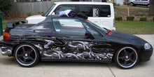 Load image into Gallery viewer, Tribal Dragon Racing Stripes Vinyl Decal, 3D Tribal Dragon Car Sticker, Tribal Dragon Car Graphics, 3D Tribal Dragon Car Wrap
