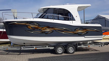 Load image into Gallery viewer, Carbon Fiber Look Tribal Boat Wrap, Racing Stripes Boat Full Color Vinyl Sticker, Watercraft Vinyl Decal, Racing Stripes Boat Vinyl Graphics