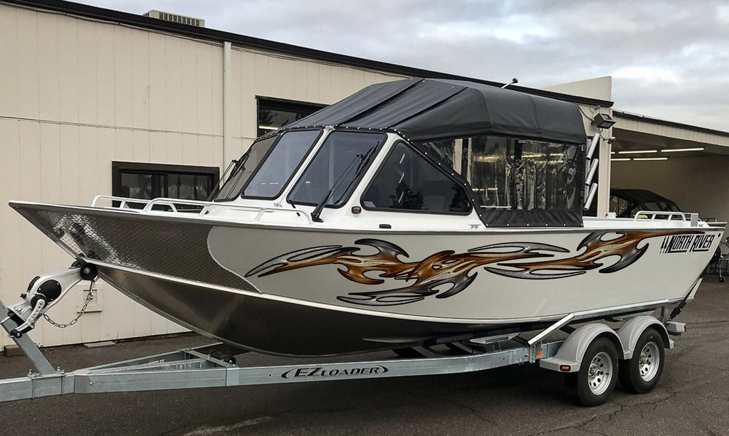 Carbon Fiber Look Tribal Boat Wrap, Racing Stripes Boat Full Color Vinyl Sticker, Watercraft Vinyl Decal, Racing Stripes Boat Vinyl Graphics