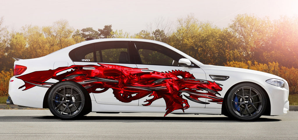 Red Tribal Dragon Car Wrap, Tribal Dragon Car Decal, 3D Tribal Dragon Car Sticker, Tribal Dragon Car Graphics