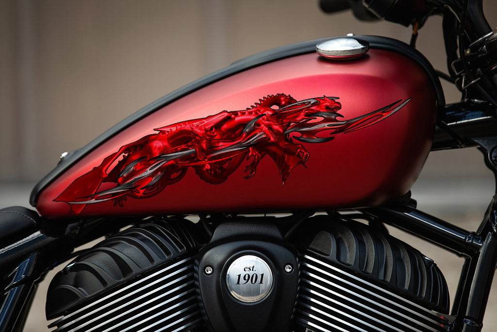 Red Dragon Bike Sticker, Dragon Dirt Bike Full Color Vinyl Sticker, Tribal Dragon Sport Bike Decal, Tribal Dragon Bike Vinyl Graphics