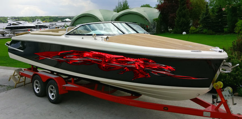 3D Tribal Red Dragon Boat Sticker, Dragon Boat Wrap, Tribal Dragon Boat Vinyl, Tribal Dragon Boat Graphics, Tribal Dragon Jet ski Decal