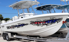 Load image into Gallery viewer, USA Flag Boat Wrap, American pride Boat Vinyl, 3D US Flag Ripped Metal Boat Vinyl Decal, Flag Boat Graphics,Full Color USA Flag Boat Sticker