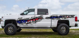 American Flag Ripped Metal Truck Decal – Patriotic USA Vinyl Graphic for Pickup Sides, 3D Effect Vinyl Wrap