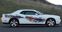 Load image into Gallery viewer, 3D USA Flag Car Side Wrap, USA Flag Car Vinyl Sticker, American Flag full color car side graphics, 3D Ripped Metal USA Flag Car Decal