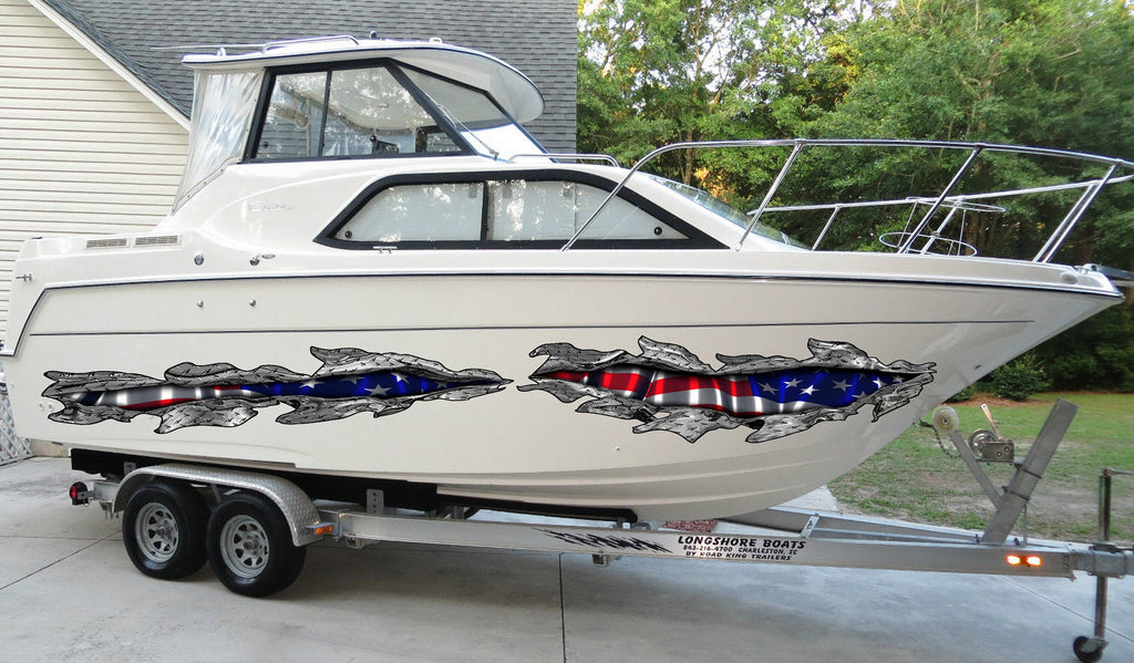 3D US Flag Boat Sticker, Full Color USA Flag Boat Decal, American Flag Boat Wrap, US Flag Boat Vinyl, Big Flag Boat Graphics