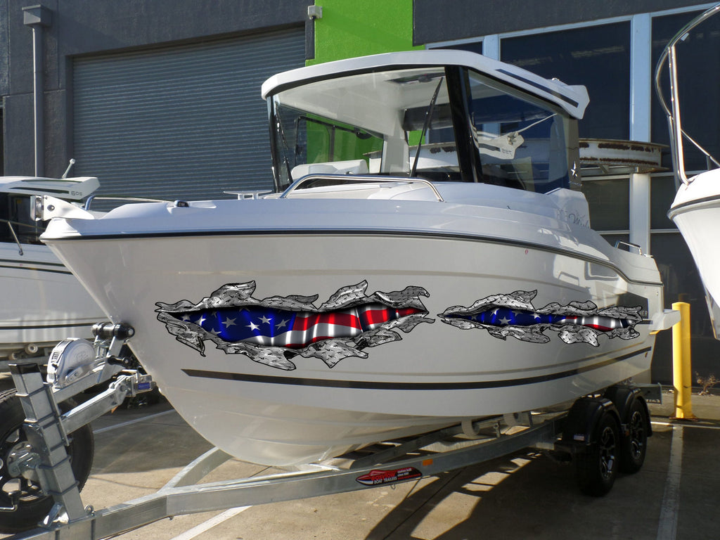 3D US Flag Boat Sticker, Full Color USA Flag Boat Decal, American Flag Boat Wrap, US Flag Boat Vinyl, Big Flag Boat Graphics