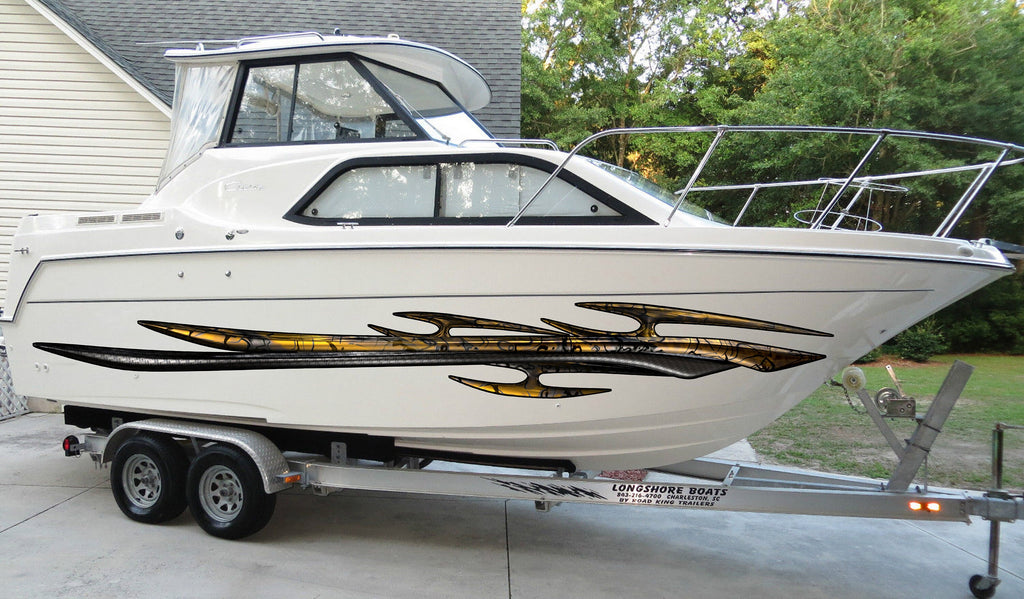 Tribal Racing Stripes Boat Sticker, Tribal Speed Boat Vinyl Graphics, Tribal Boat Full Color Vinyl Sticker, Tribal Watercraft Vinyl Decal