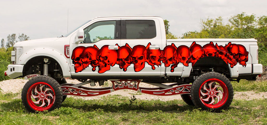 Skulls Truck Wrap, Skulls Truck Graphics, Skulls Truck Side Full Color Vinyl Sticker, Skulls Truck Vinyl Side Graphics, Skulls Car Sticker