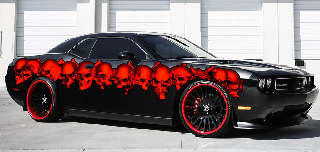 Skulls Tribal Car Wrap, Skulls Car Decal, 3D Skulls Car Sticker, 3D Skulls Car Graphics, 3D Skulls Racing Stripes Vinyl Decal