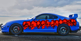 Tribal Skulls Racing Stripes Vinyl Decal, Pirate Skull Full Color Car Vinyl Design, Skulls Car Wrap, Skull Car Vinyl Sticker, Car Decal