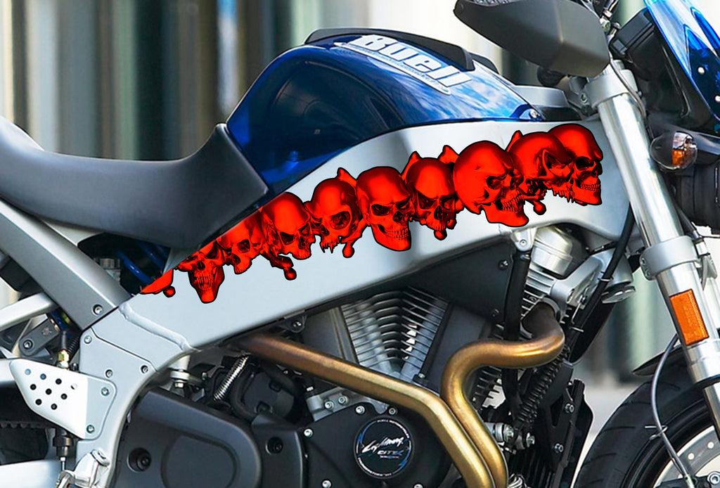 Pirate Skull Bike Decal, 3D Skulls Crotch Rocket Bike Wrap, Red Skulls Chopper Bike Graphics, Tribal Skulls Motorcycle Sticker