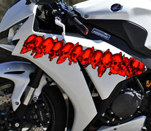 Load image into Gallery viewer, Pirate Skull Bike Decal, 3D Skulls Crotch Rocket Bike Wrap, Red Skulls Chopper Bike Graphics, Tribal Skulls Motorcycle Sticker
