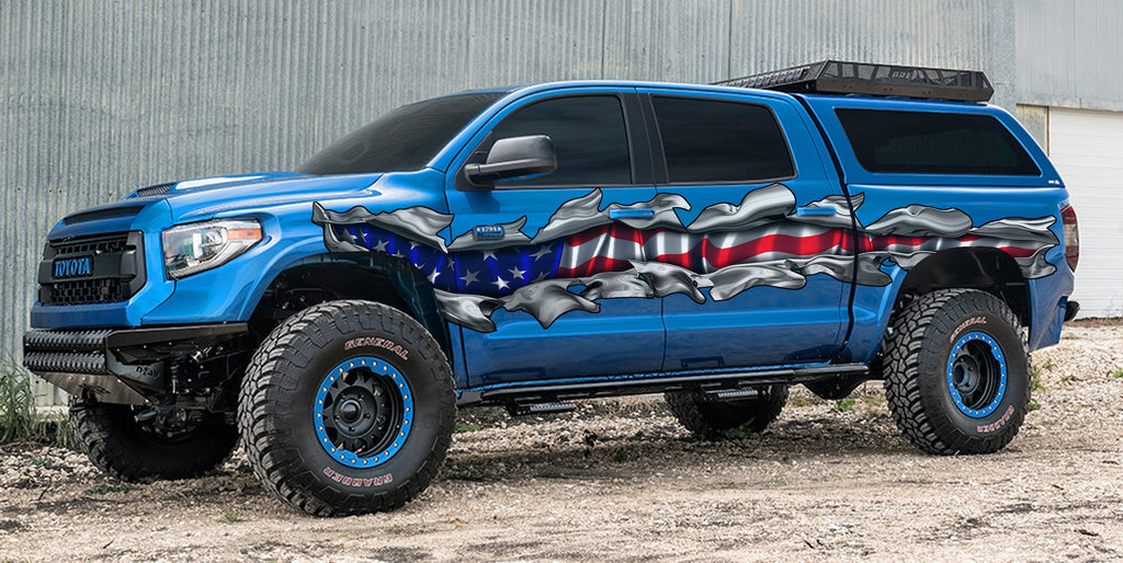 USA Flag Truck Vinyl Side Graphics, American Flag Car Sticker, Ripped USA Flag Truck Wrap, USA Flag Truck Side Full Color Vinyl Decal