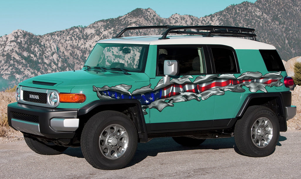 USA Flag Truck Vinyl Side Graphics, American Flag Car Sticker, Ripped USA Flag Truck Wrap, USA Flag Truck Side Full Color Vinyl Decal